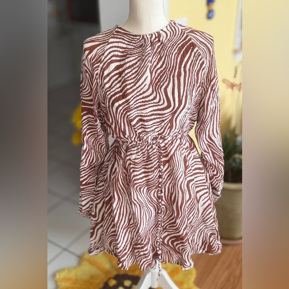 Faithfull the Brand Constance zebra-print linen-blend mini dress Sz Med NWT